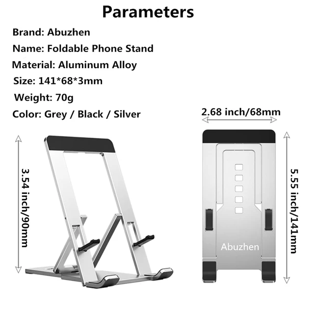 Alt view image 4 of 7 - Portable Phone Stand for Desk, Aluminum Adjustable Cell Phone Holder, Foldable Travel Cellphone Dock Compatible with All Phones (A-Silver)
