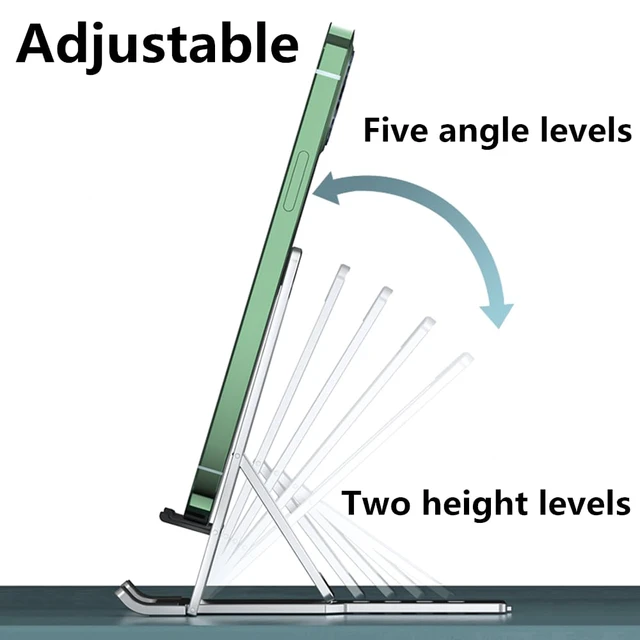 Alt view image 2 of 7 - Portable Phone Stand for Desk, Aluminum Adjustable Cell Phone Holder, Foldable Travel Cellphone Dock Compatible with All Phones (A-Silver)