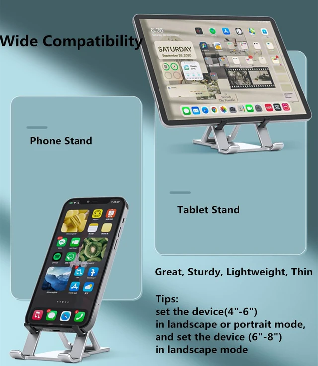 Alt view image 5 of 7 - Portable Phone Stand for Desk, Aluminum Adjustable Cell Phone Holder, Foldable Travel Cellphone Dock Compatible with All Phones (A-Silver)