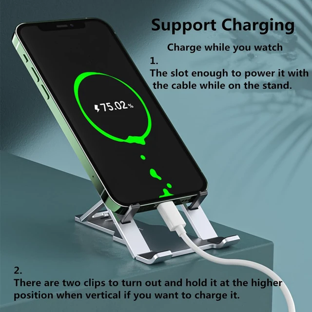 Alt view image 6 of 7 - Portable Phone Stand for Desk, Aluminum Adjustable Cell Phone Holder, Foldable Travel Cellphone Dock Compatible with All Phones (A-Silver)