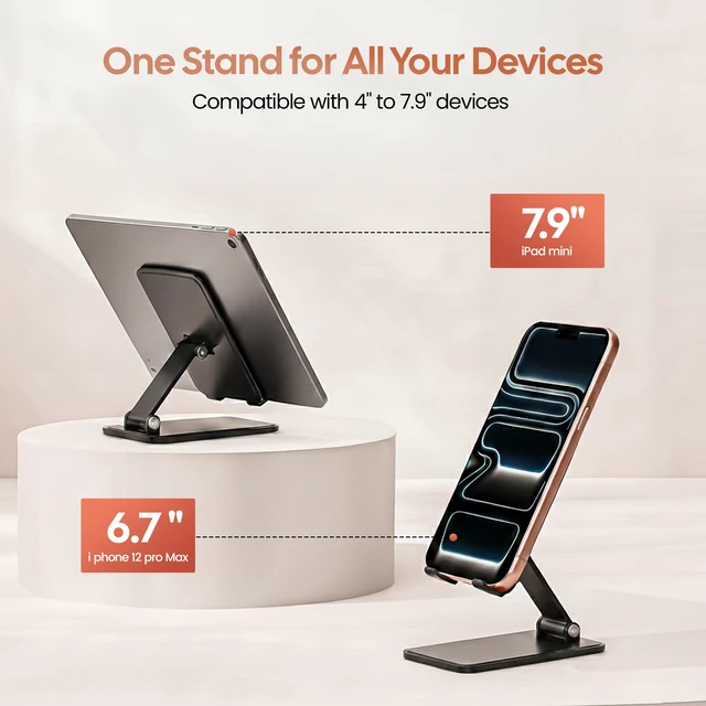 Alt view image 2 of 7 - Phone Stand for Desk, Adjustable Aluminium Cell Phone Stand Holder, Foldable Phone Holder for iPhone & Android, Anti-Slip Phone Stand for Video Calls & Recording