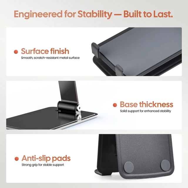 Alt view image 3 of 7 - Phone Stand for Desk, Adjustable Aluminium Cell Phone Stand Holder, Foldable Phone Holder for iPhone & Android, Anti-Slip Phone Stand for Video Calls & Recording