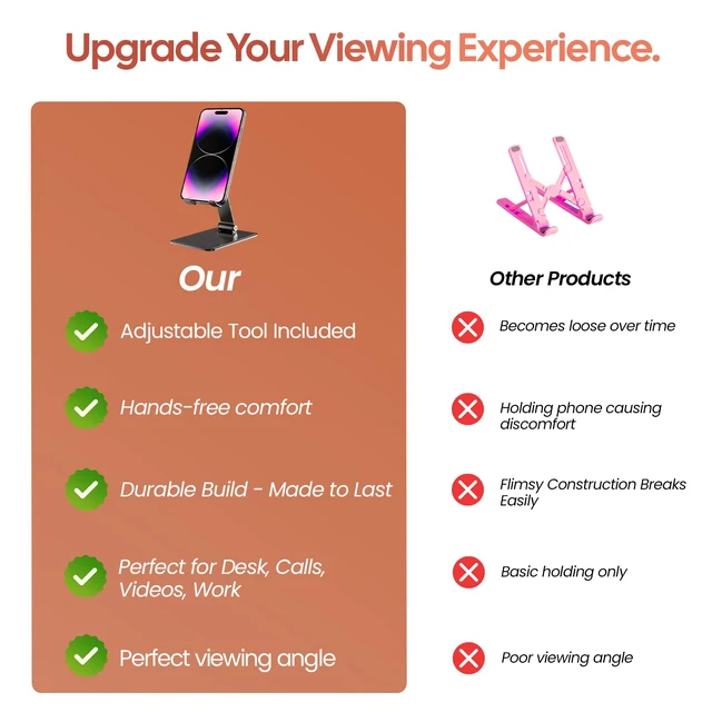 Alt view image 5 of 7 - Phone Stand for Desk, Adjustable Aluminium Cell Phone Stand Holder, Foldable Phone Holder for iPhone & Android, Anti-Slip Phone Stand for Video Calls & Recording