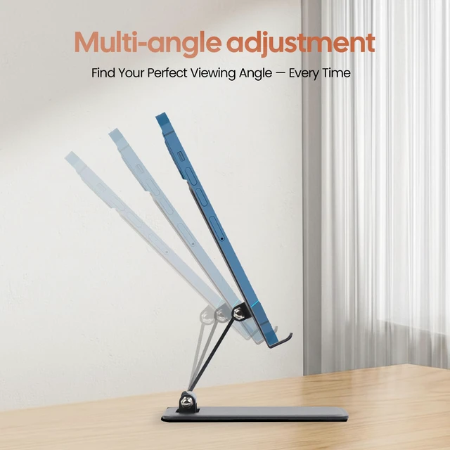 Alt view image 4 of 7 - Phone Stand for Desk, Adjustable Aluminium Cell Phone Stand Holder, Foldable Phone Holder for iPhone & Android, Anti-Slip Phone Stand for Video Calls & Recording