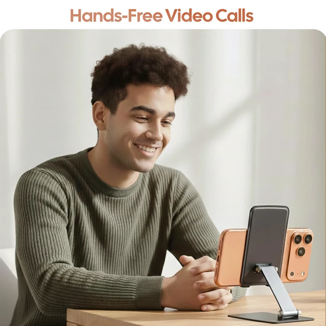 Alt view image 6 of 7 - Phone Stand for Desk, Adjustable Aluminium Cell Phone Stand Holder, Foldable Phone Holder for iPhone & Android, Anti-Slip Phone Stand for Video Calls & Recording