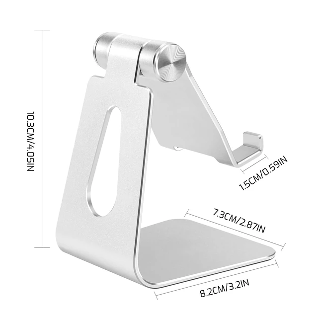 Alt view image 2 of 7 - Silver Foldable Aluminum Alloy Cell Phone Holder,Tabletop Metal Phone Stand with Adjustable Angle by Swivel Axis,Smartphone Cradle