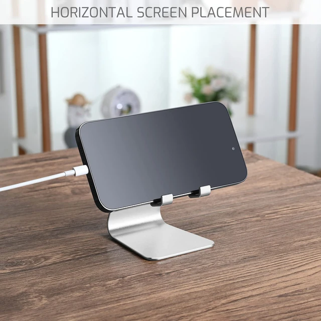 Alt view image 5 of 7 - Silver Foldable Aluminum Alloy Cell Phone Holder,Tabletop Metal Phone Stand with Adjustable Angle by Swivel Axis,Smartphone Cradle