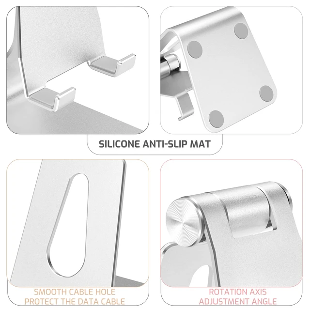 Alt view image 4 of 7 - Silver Foldable Aluminum Alloy Cell Phone Holder,Tabletop Metal Phone Stand with Adjustable Angle by Swivel Axis,Smartphone Cradle
