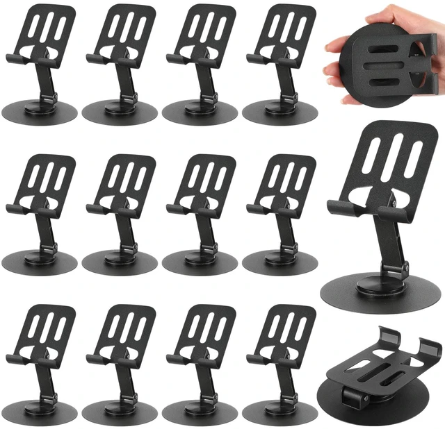 Main image of 12 Pcs Phone Stands Dual Folding Compatible with All Tablet, Grey | 360 Rotating Adjustable Holders, Aluminum Base, Foldable Portable, Stable Video Calls, Bulk Office Home Desk Use