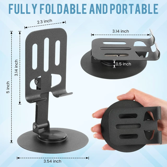 Alt view image 2 of 7 - 12 Pcs Phone Stands Dual Folding Compatible with All Tablet, Grey | 360 Rotating Adjustable Holders, Aluminum Base, Foldable Portable, Stable Video Calls, Bulk Office Home Desk Use