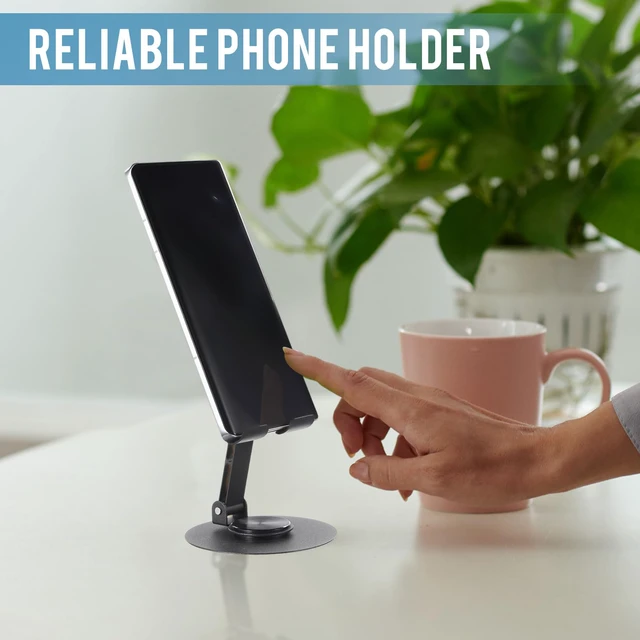 Alt view image 5 of 7 - 12 Pcs Phone Stands Dual Folding Compatible with All Tablet, Grey | 360 Rotating Adjustable Holders, Aluminum Base, Foldable Portable, Stable Video Calls, Bulk Office Home Desk Use