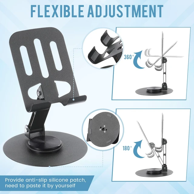 Alt view image 3 of 7 - 12 Pcs Phone Stands Dual Folding Compatible with All Tablet, Grey | 360 Rotating Adjustable Holders, Aluminum Base, Foldable Portable, Stable Video Calls, Bulk Office Home Desk Use