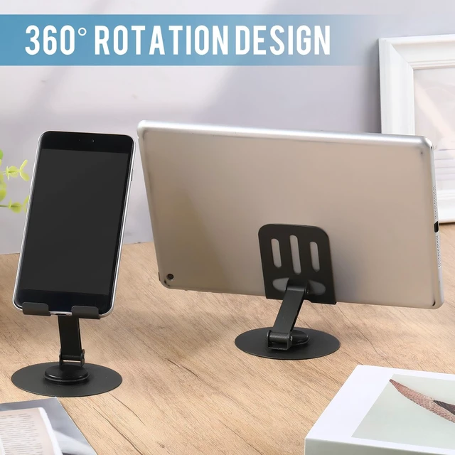 Alt view image 4 of 7 - 12 Pcs Phone Stands Dual Folding Compatible with All Tablet, Grey | 360 Rotating Adjustable Holders, Aluminum Base, Foldable Portable, Stable Video Calls, Bulk Office Home Desk Use