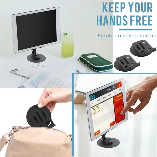 Alt view image 7 of 7 - 12 Pcs Phone Stands Dual Folding Compatible with All Tablet, Grey | 360 Rotating Adjustable Holders, Aluminum Base, Foldable Portable, Stable Video Calls, Bulk Office Home Desk Use