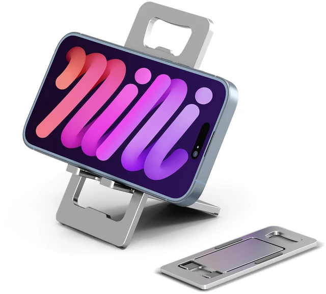 Main image of 2PCS Foldable Cell Phone Stand - Adjustable Aluminum Phone Holder for Desk & Travel Compatible with iPhone 16/15/14 Pro Max Samsung S24/Kindle (Space Gray)-SJ021