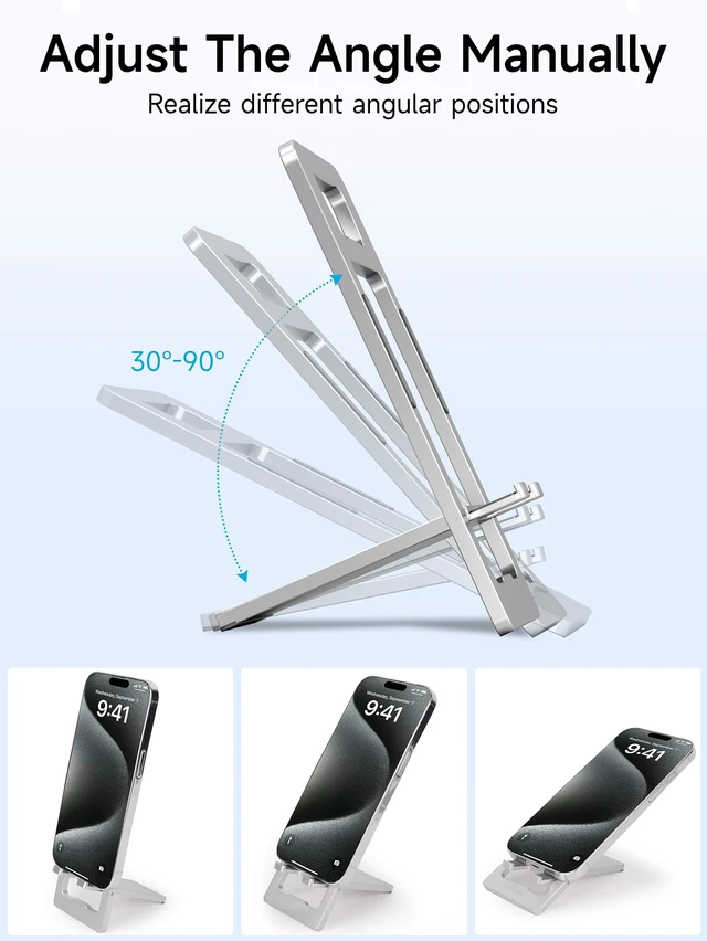 Alt view image 5 of 7 - 2PCS Foldable Cell Phone Stand - Adjustable Aluminum Phone Holder for Desk & Travel Compatible with iPhone 16/15/14 Pro Max Samsung S24/Kindle (Space Gray)-SJ021