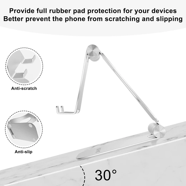 Alt view image 3 of 7 - Adjustable Phone Stands, Foldable Cell Phone Holder, Updated Solid Aluminum Phone Dock, Cradle, Portable Cell Phone Stand for Desk Universal Tablet Stand Fits All Android Smartphones - Silver