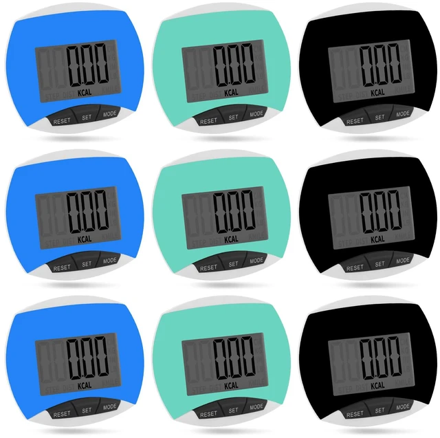 Main image of 9 Pcs Simple Pedometers Bulk for Walking Steps and Miles Walking Step Counters with Calories Burned Portable Clip Step Tracker for Seniors Man Women Jogging Hiking Running (Black, Green, Blue)