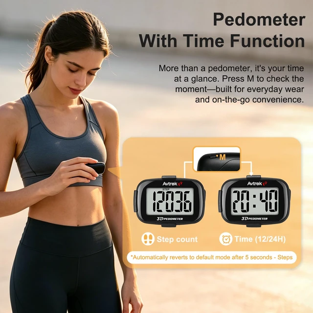 Alt view image 2 of 7 - 3D Step Counter Clip On with LED Backlight Pocket Pedometer for Walking Outdoor Activities Fitness Tracker Without Smartphone (Black)