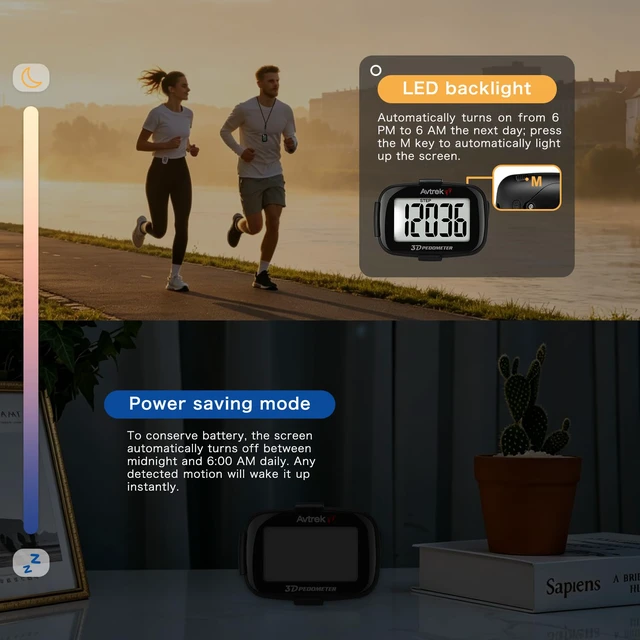 Alt view image 3 of 7 - 3D Step Counter Clip On with LED Backlight Pocket Pedometer for Walking Outdoor Activities Fitness Tracker Without Smartphone (Black)