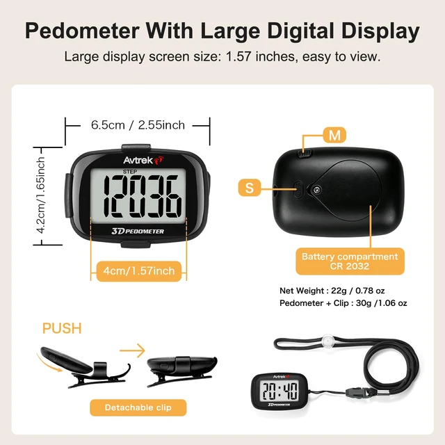Alt view image 4 of 7 - 3D Step Counter Clip On with LED Backlight Pocket Pedometer for Walking Outdoor Activities Fitness Tracker Without Smartphone (Black)