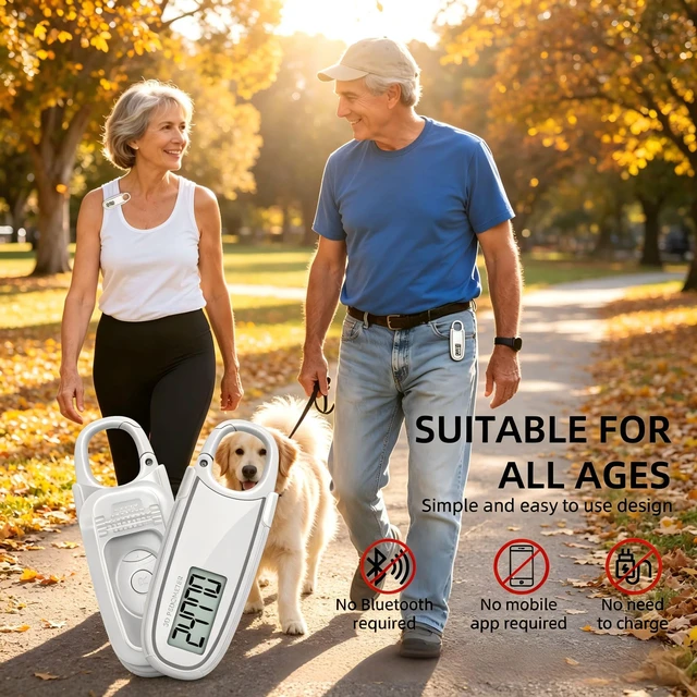 Alt view image 3 of 7 - Simple 3D Pedometer for Walking & Running, Accurate Step Counter No App Required, Non-Bluetooth Fitness Tracker with Clip, Lanyard & Large Display for Sports, Seniors, Men & Women(Mi-White)