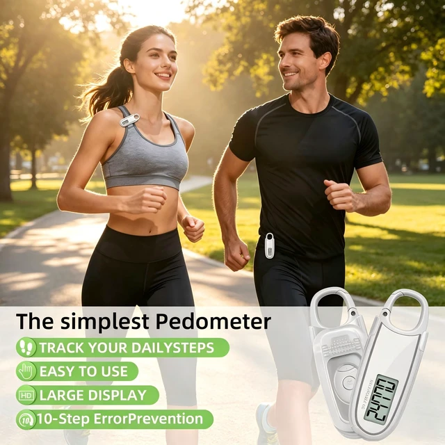 Alt view image 2 of 7 - Simple 3D Pedometer for Walking & Running, Accurate Step Counter No App Required, Non-Bluetooth Fitness Tracker with Clip, Lanyard & Large Display for Sports, Seniors, Men & Women(Mi-White)