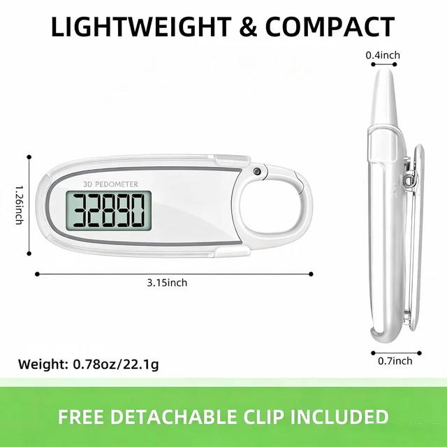 Alt view image 7 of 7 - Simple 3D Pedometer for Walking & Running, Accurate Step Counter No App Required, Non-Bluetooth Fitness Tracker with Clip, Lanyard & Large Display for Sports, Seniors, Men & Women(Mi-White)