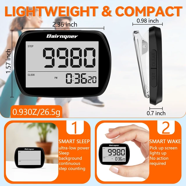 Alt view image 6 of 7 - 3D Pedometer for Walking Step Counter with Clock, Black | Walking Pedometer Step Tracker, Simple Step Counter with Clip Lanyard
