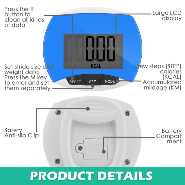 Alt view image 3 of 6 - 12 Pcs Simple Pedometer for Walking Bulk LCD Step Counter with Calories Burned Portable Step Tracker for Women Seniors Jogging Hiking Running Walking, 6 Colors