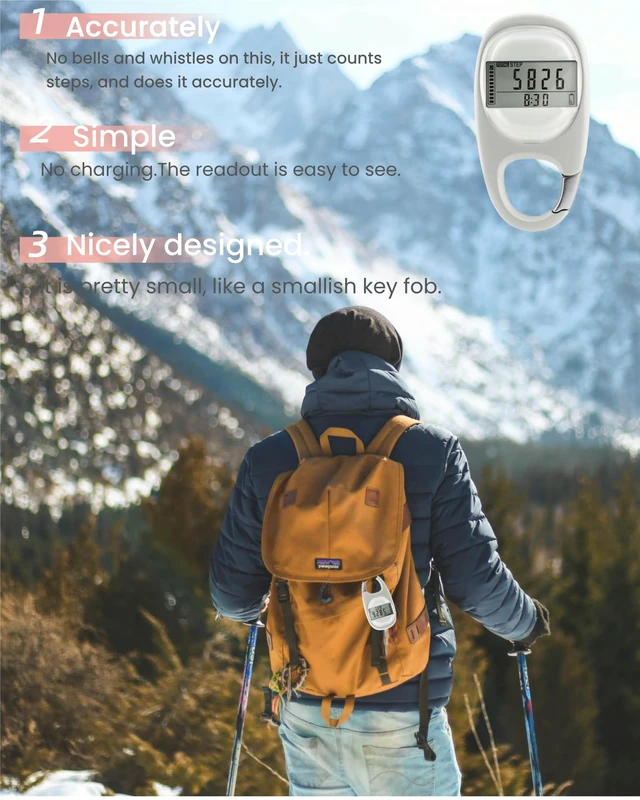 Alt view image 3 of 7 - 3D Pedometer for Walking Steps Miles, Distance Tracking, Calorie Count, and Activity Time, Step Counter Took on The Treadmil, Accurate Step Tracker with Carabiner for Men Women Seniors Pet