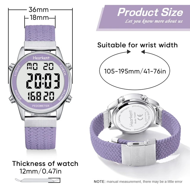 Alt view image 2 of 7 - Ladies Pedometer Watch,Step,Mileage&Calorie Tracker,Large Numbers | Waterproof Fitness Watches Backlight/Countdown/Stopwatch,No Bluetooth or app,Step Counter for Walking,Running-2401 Purple