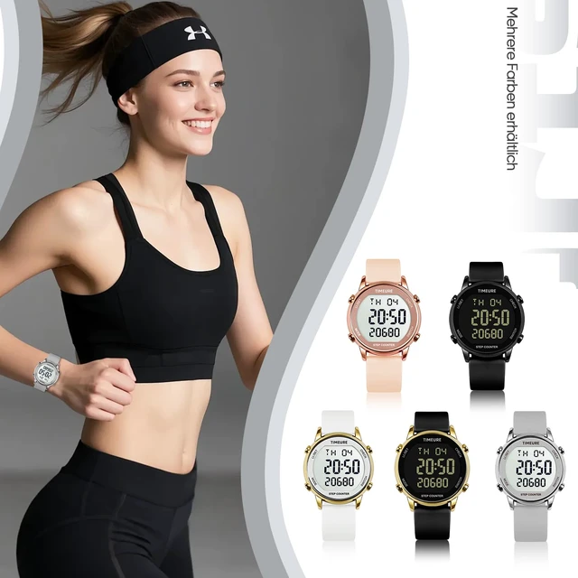 Alt view image 7 of 7 - Pedometer Watch for Women Step Counter for Walking No App TU-2509 | No app or charging required; tracks steps, calories and distance with a large display, 30M water resistance and silicone band