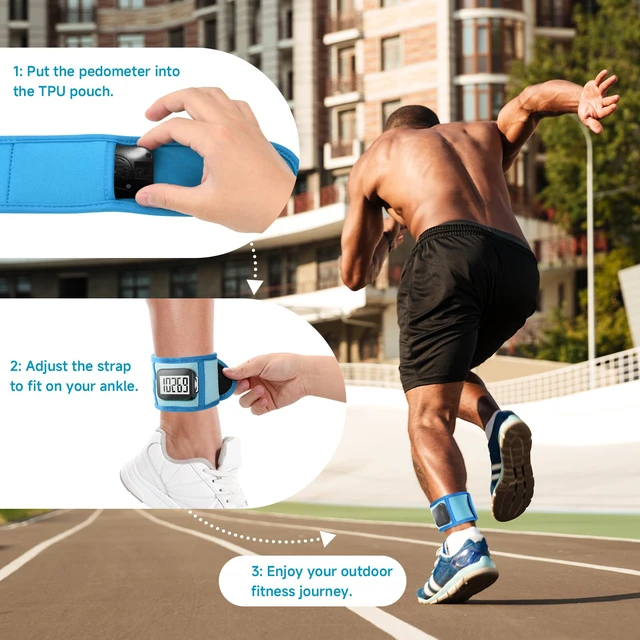 Alt view image 4 of 7 - Ankle Band Compatible with Large Fitness Pedometer, Breathable Sport Ankle Band with Transparent Pouch for Step Counter Accessory (Ocean Blue)