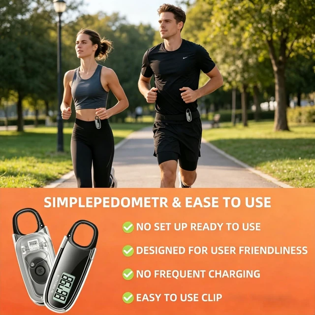 Alt view image 2 of 7 - Simple Step Counter Walking 3D Pedometer with Clip & Lanyard, Step Counter with LCD Display, Clip and Lanyard (Dark)