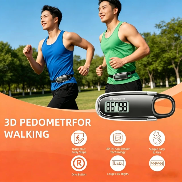 Alt view image 3 of 7 - Simple Step Counter Walking 3D Pedometer with Clip & Lanyard, Step Counter with LCD Display, Clip and Lanyard (Dark)
