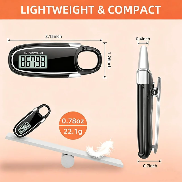Alt view image 7 of 7 - Simple Step Counter Walking 3D Pedometer with Clip & Lanyard, Step Counter with LCD Display, Clip and Lanyard (Dark)