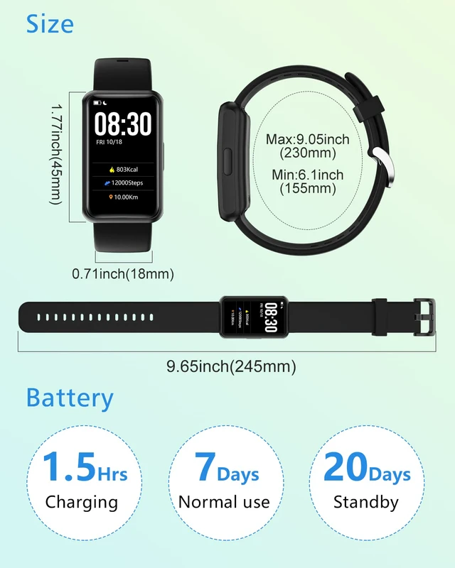 Alt view image 7 of 7 - Fitness Tracker No Bluetooth No APP/Phone Required, Fitness Watch for Men Women Parents Pedometer Watch with Sleep Tracker Steps Counter Alarm Clocks IP68 Waterproof (Black)