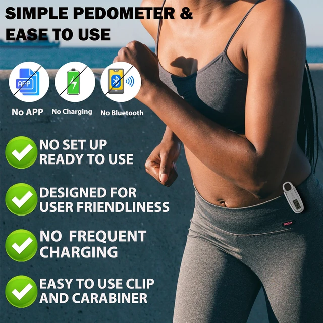 Alt view image 2 of 7 - 3D Pedometer for Walking with Removable Clip and Carabiner Simple Step Counter for Walking Accurate Clip On Step Tracker for Men Women Kids (White)