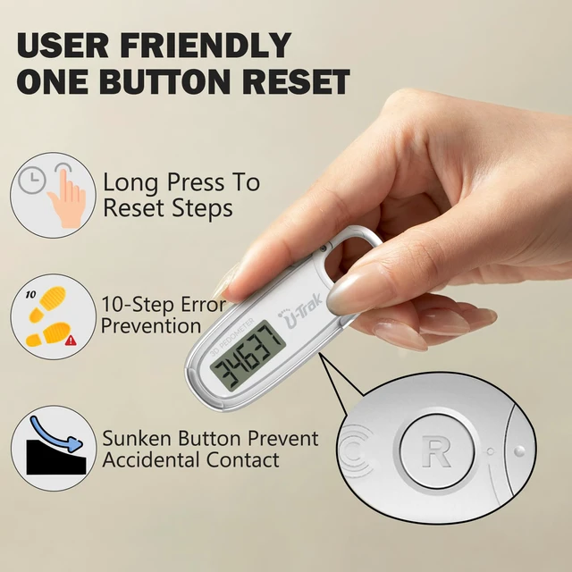 Alt view image 4 of 7 - 3D Pedometer for Walking with Removable Clip and Carabiner Simple Step Counter for Walking Accurate Clip On Step Tracker for Men Women Kids (White)