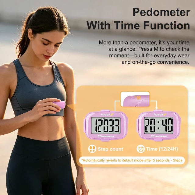 Alt view image 2 of 7 - Accurate 3D Step Counter with LED Backlight Pocket Pedometer for Walking Or Running Outdoor Hiking Activities (Pink)