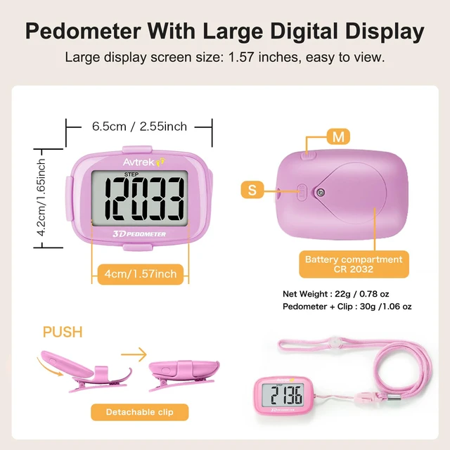 Alt view image 4 of 7 - Accurate 3D Step Counter with LED Backlight Pocket Pedometer for Walking Or Running Outdoor Hiking Activities (Pink)