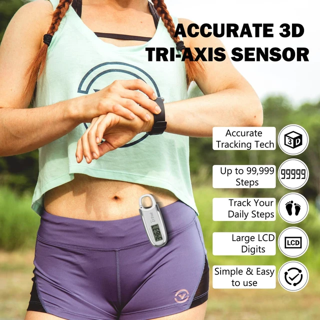 Alt view image 3 of 7 - 3D Pedometer for Walking with Removable Clip and Carabiner Simple Step Counter for Walking Accurate Clip On Step Tracker for Men Women Kids (White)