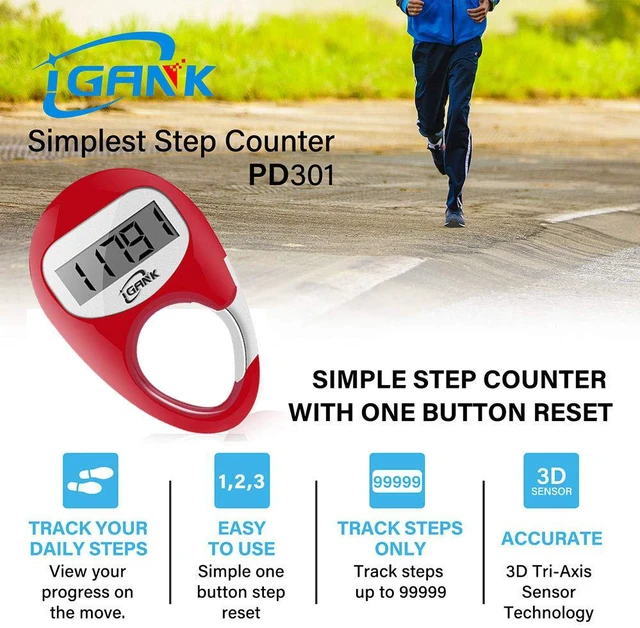 Alt view image 2 of 6 - Simple Walking Pedometer 3D Step Counter for Men Women Kids (Red)