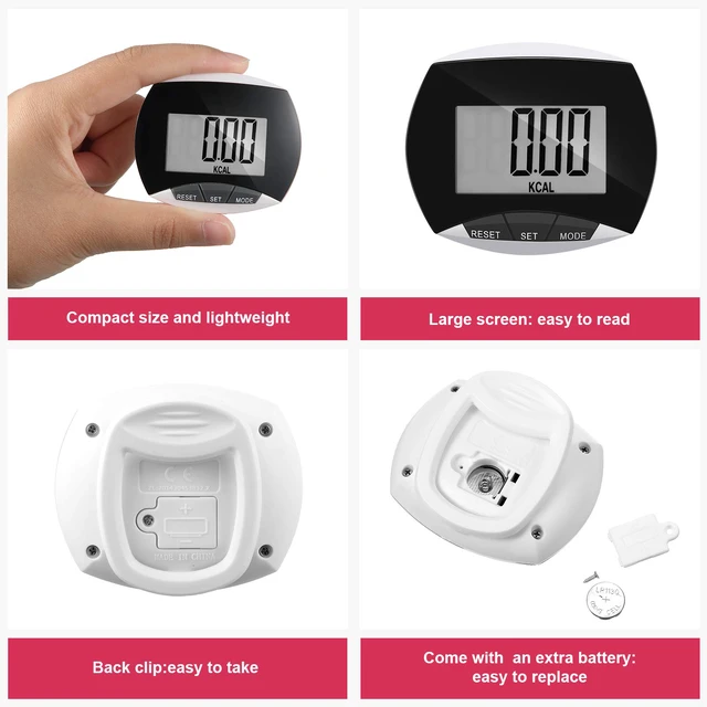 Alt view image 3 of 7 - 8 Pcs Pedometer Large LCD Display Walking Step Counter, Black