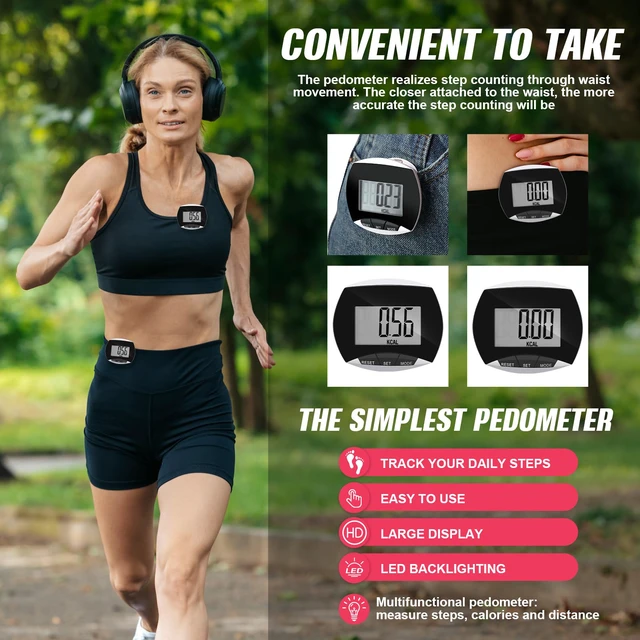 Alt view image 6 of 7 - 8 Pcs Pedometer Large LCD Display Walking Step Counter, Black