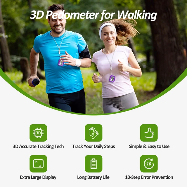 Alt view image 2 of 7 - 3D Pedometer for Walking, Simple Step Counter for Walking, Accurate Pedometers for Steps with Removable Clip and Lanyard, Step Tracker with Large Display for Men Women and Kids
