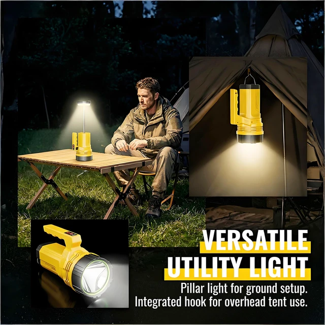 Alt view image 2 of 7 - Rechargeable 2-in-1 LED Camping Lantern Flashlight for Repairing | Worker Hook, 360° Light & Spotlight, 2000mah Battery, Usb-C Charge, 8-10h, 200m Beam, Ipx4 Waterproof, Tent Hiking Emergency