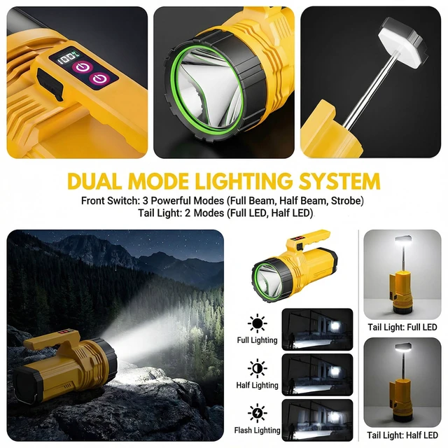 Alt view image 3 of 7 - Rechargeable 2-in-1 LED Camping Lantern Flashlight for Repairing | Worker Hook, 360° Light & Spotlight, 2000mah Battery, Usb-C Charge, 8-10h, 200m Beam, Ipx4 Waterproof, Tent Hiking Emergency