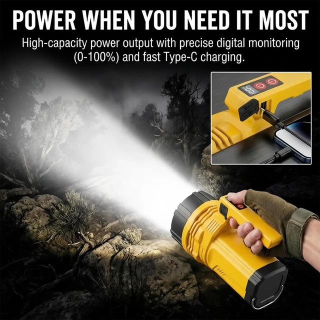 Alt view image 5 of 7 - Rechargeable 2-in-1 LED Camping Lantern Flashlight for Repairing | Worker Hook, 360° Light & Spotlight, 2000mah Battery, Usb-C Charge, 8-10h, 200m Beam, Ipx4 Waterproof, Tent Hiking Emergency
